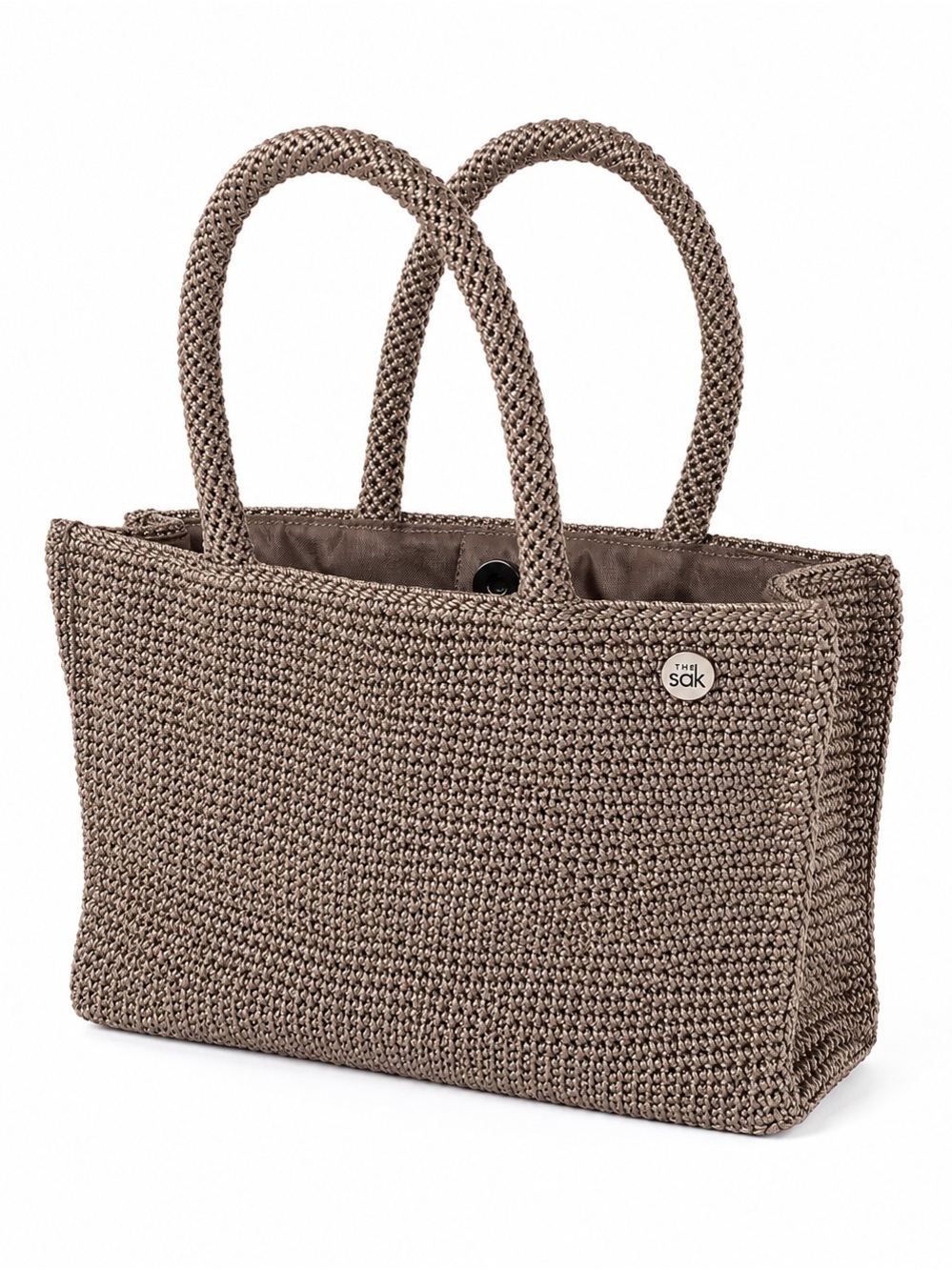 The Sak Crochet Tote Bag in Taupe Brown
